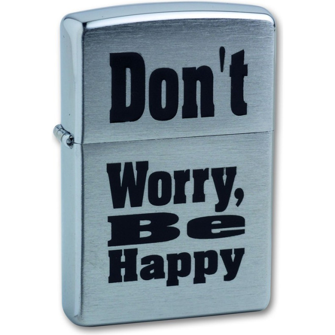 Зажигалка ZIPPO Don`t Worry, с покрытием Brushed Chrome, латунь/сталь, серебристая, 38x13x57 мм Don t worry